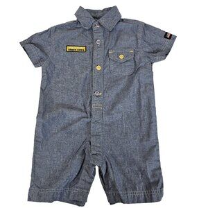 Dickies One Piece Baby Romper 6-9 mo Blue Denim Chambray Garage Moto Boy Girl
